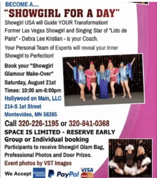 A flyer for showgirl for a day