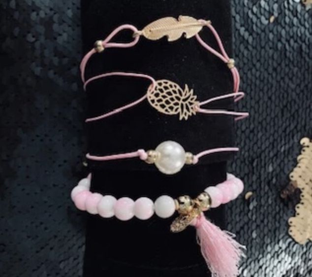 A set of bracelets with different designs on them.